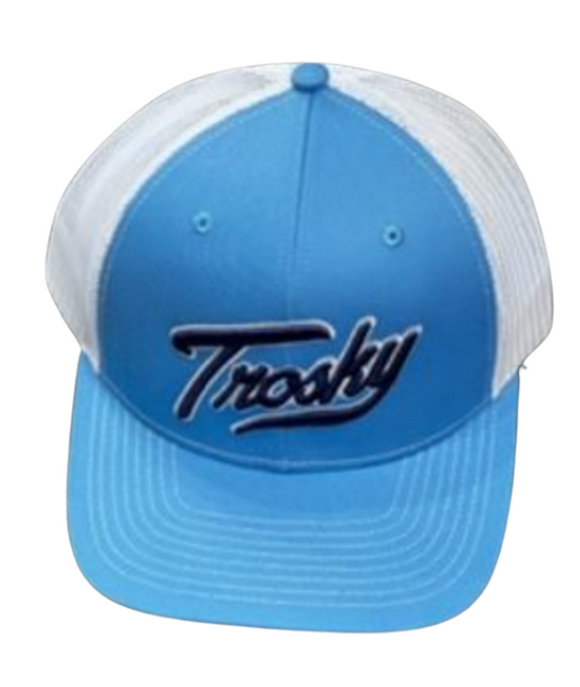 Columbia blue Trosky Texas  trucker hat with white mesh